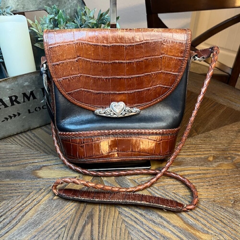 VintageBrighton Black Leather Crocodile Bucket Bag - Picture 2 of 11